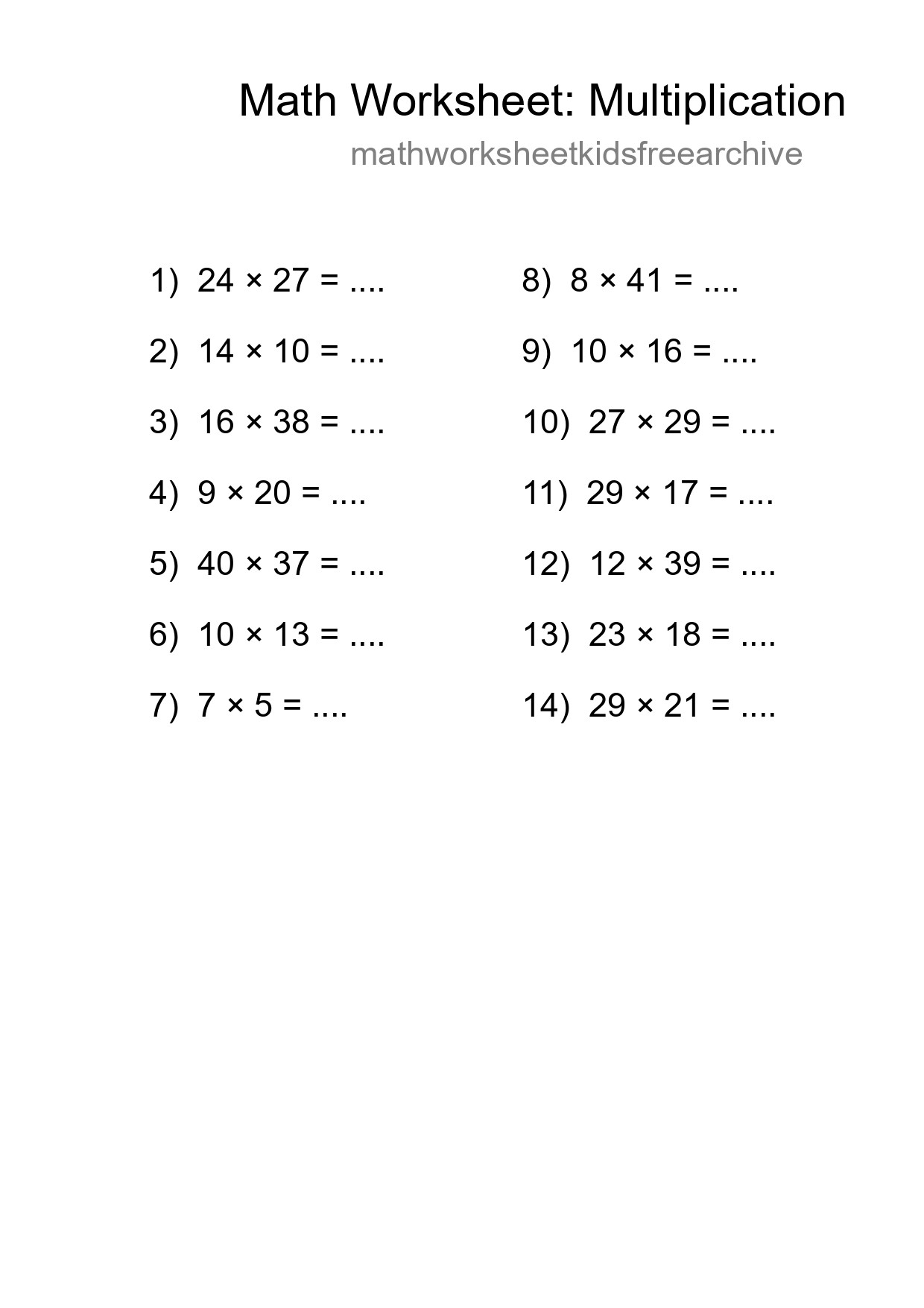 Printable Free 14 Multiplication Math Worksheet For Grade 2 - Part 62