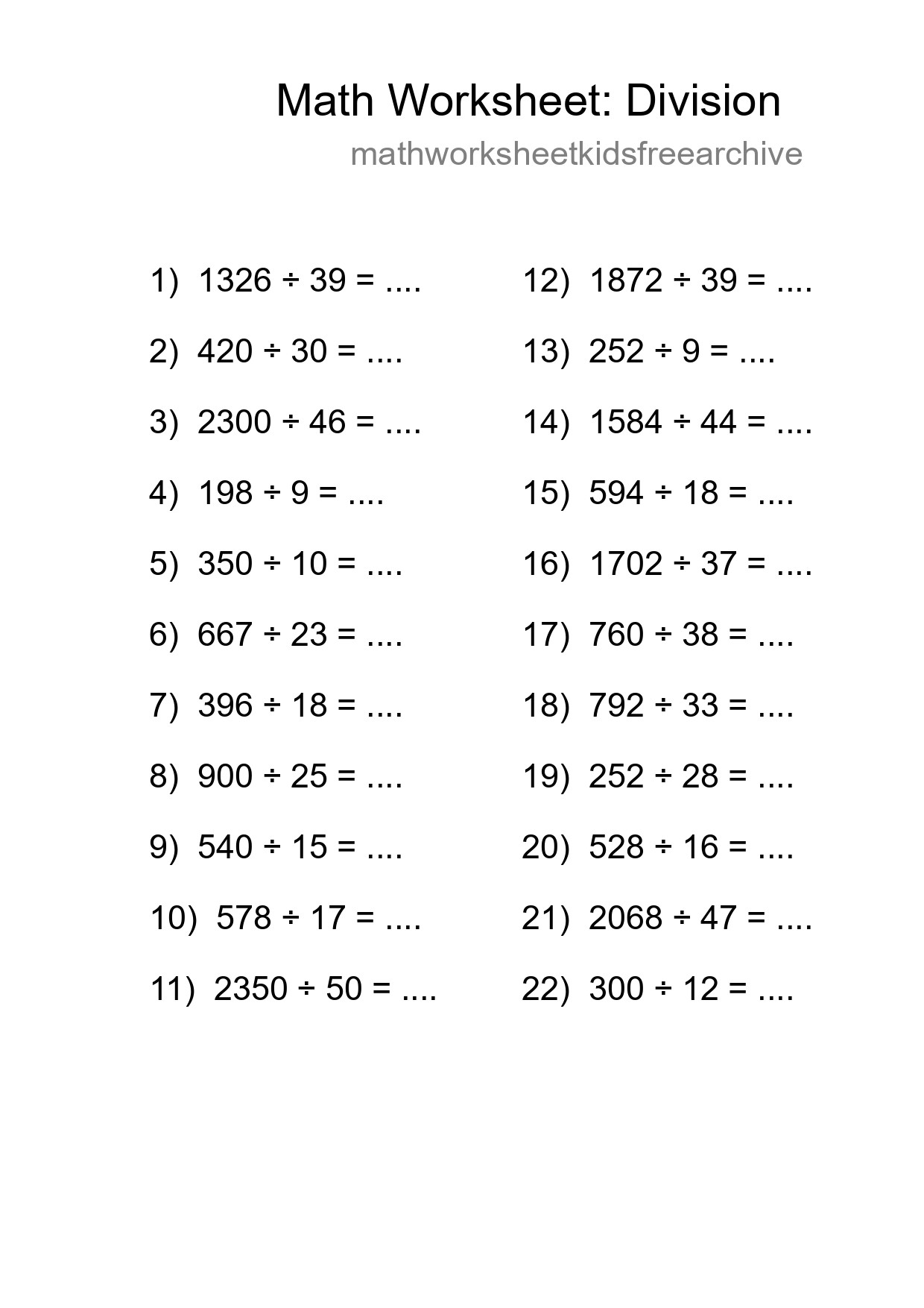 Printable Free 22 Division Math Worksheet For Grade 2 - Part 81