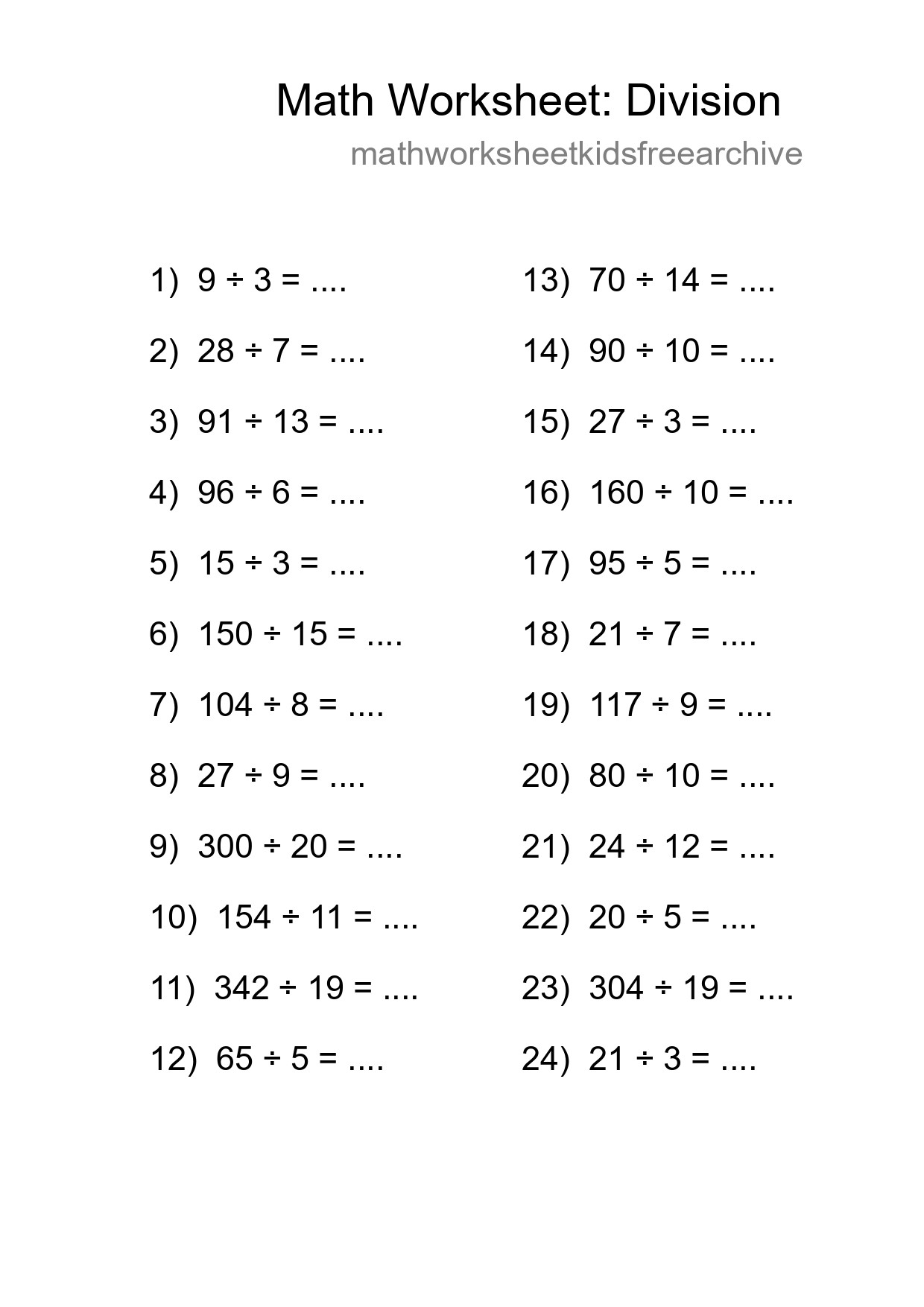 Printable Free 24 Division Math Worksheet For Grade 2 - Part 70