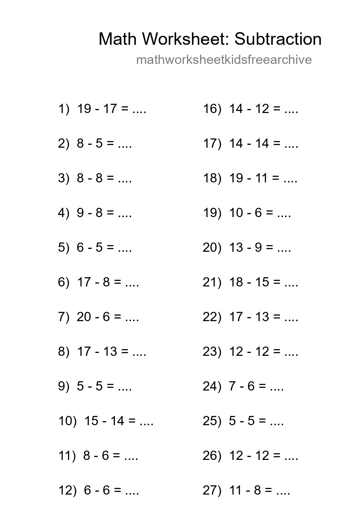 Printable Free 30 Subtraction Math Worksheet For Grade 2 - Part 206